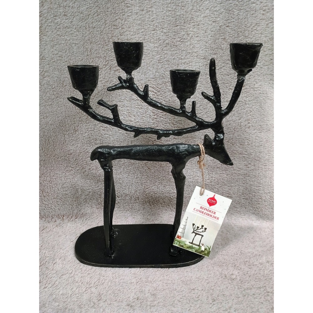 ALDI Merry Moments Black Metal Reindeer‎ Taper Candleholder Holiday Decor 715517